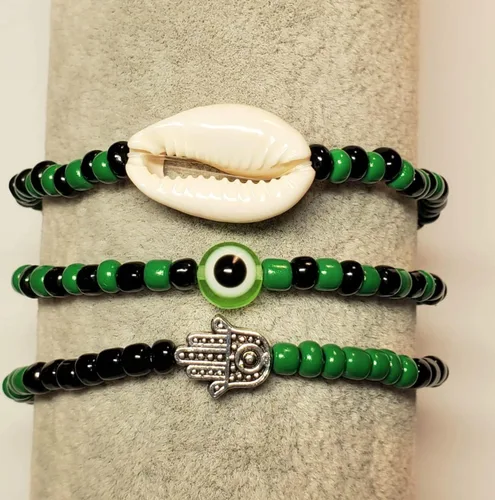 Miniatura 34 de 3 pcs Ilde Cowrie seashell Evil Eye Hamsa Hand Orisha Santeria Pulseras Bracelet Set