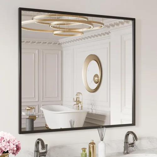 Miniatura 11 de LOAAO Espejo de Baño Rectangular de 22"X30" Negro para Pared, Marco de Aleación de Aluminio Negro Mate, Se Cuelga Vertical u Horizontalmente, Fácil