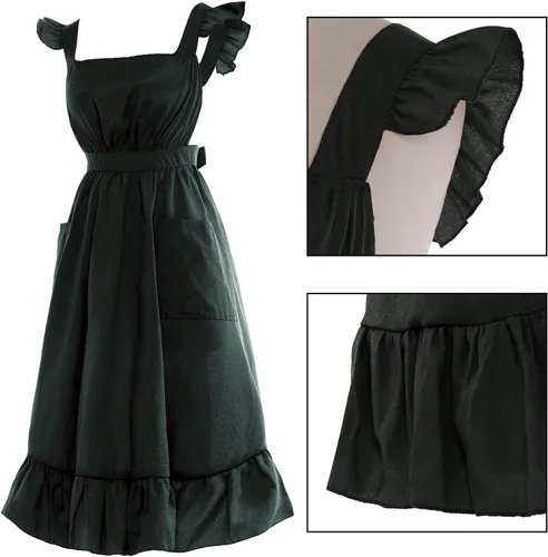 Miniatura 2 de Vibsion Delantal vintage con volantes para mujer, delantales de cocina de jardín con espalda cruzada Negro