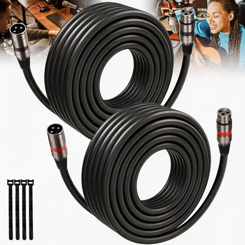 Miniatura 9 de Cables XLR 25FT/8M 2 paquetes, Cable de Micrófono Balanceado Premium de Servicio Pesado con Conector de Cordón de Micrófono XLR Macho a Hembra de 3