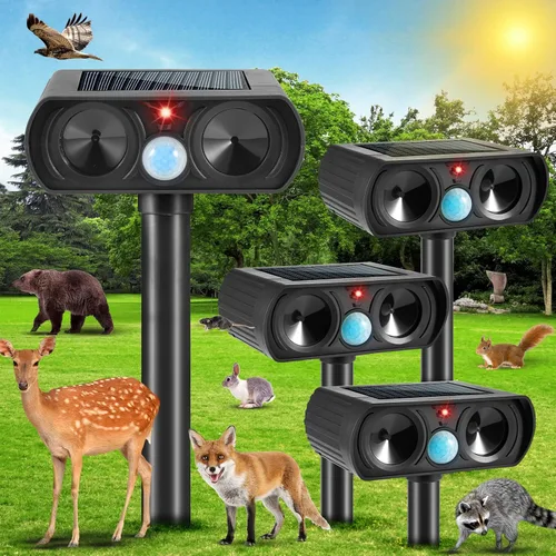 Paquete de 4 repelentes ultrasónicos para gatos al aire libre para mantener a los gatos alejados, repelente solar ultrasónico de animales al aire