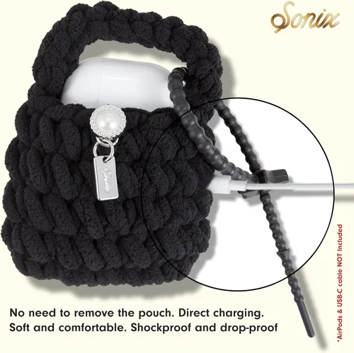 Miniatura 4 de Sonix Bolsa de punto para auriculares Llavero de ganchillo Estuche de almacenamiento para AirPods con accesorio de silicona extraíble Negro