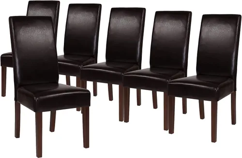 Miniatura 11 de Flash Furniture Greenwich Series Black LeatherSoft - Silla de comedor Parsons de mediados de siglo con parte trasera tapizada