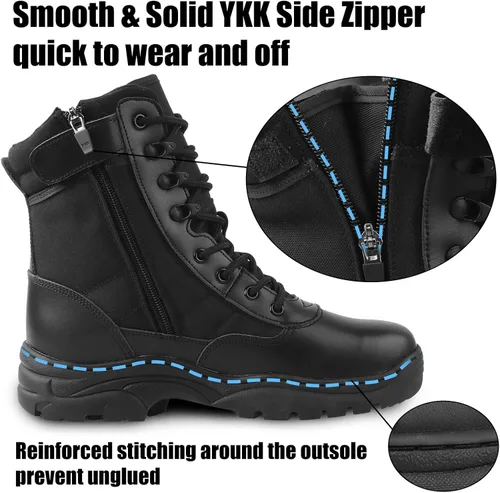 Miniatura 5 de QUNLON Botas militares tácticas para hombre, con cremallera lateral, ligeras, 8 pulgadas, botas de motocicleta de combate militar para trabajo
