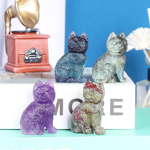Miniatura 6 de Artistone Estatua de gato de cristal de amatista de 2 pulgadas, diseño de gatito sentado a mano, tallada a mano, escultura de cristal curativo