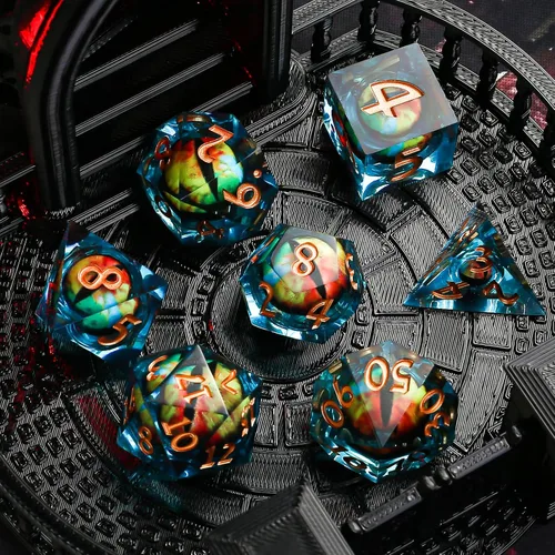 Miniatura 4 de Dados de Borde Afilado DND, Juego de Dados de Ojo DND, Dados de Ojo de Dragón de Núcleo Líquido para Juegos de Rol de Mesa