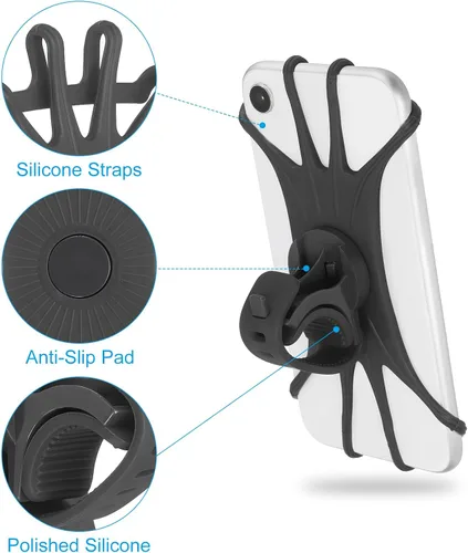 Miniatura 3 de PATIKIL Soporte de teléfono para bicicleta, rotación de 360°, de silicona, para teléfonos de 3 a 6.5 pulgadas, soporte de teléfono ajustable