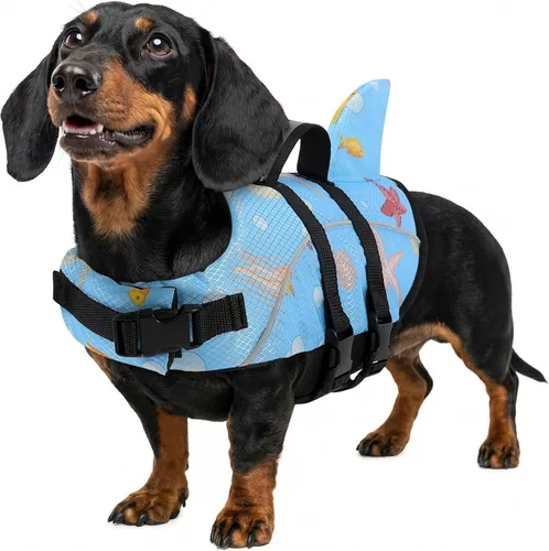 Miniatura 27 de Chaleco salvavidas para perros Ripstop, chaleco salvavidas de tiburón para perros, salvavidas de seguridad con alta flotabilidad y asa de elevación