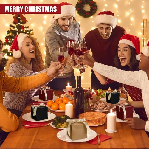 Miniatura 5 de Zhanmai 30 cajas de regalo pequeñas con tapas, cajas de regalo de Navidad cuadradas de 4 pulgadas con cinta dorada, embalaje, cajas de favor