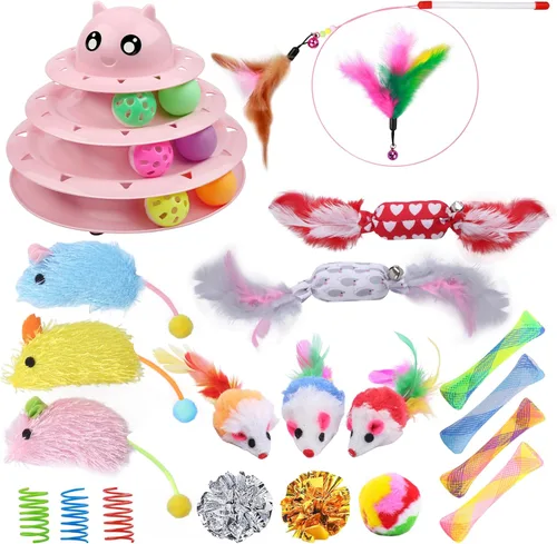 Miniatura 11 de UPSKY Juguete Rodillo para Gatos Tornamesa de 3 Niveles Juguete para Gatos con Pelotas con Seis Pelotas Coloridas Juguetes Interactivos para Gatitos