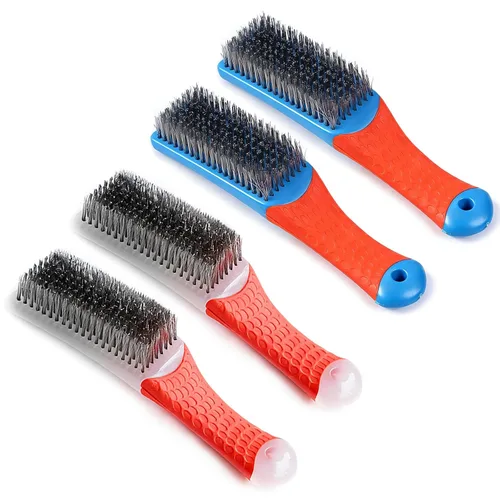 Miniatura 5 de 1 cepillo de acero azul de acero resistente al carbono y alambre de acero inoxidable Scratch Brush con mango ergonómico de goma