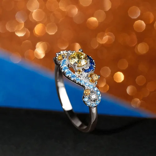 Miniatura 4 de Jeulia Juego de anillos de boda de compromiso de la noche estrellada de corte redondo, anillo de novia de plata de ley, aniversario de moda, día