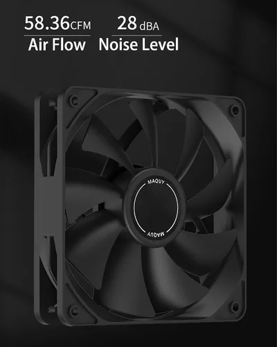Miniatura 2 de Paquete de 3 ventiladores negros de carcasa de computadora de 4.724 in, refrigeración por aire de alto rendimiento, bajo ruido, 4 pines y 1200 rpm