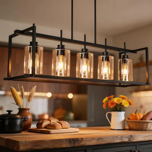 Miniatura 22 de Iluminación de isla de cocina de 4 luces, lámpara cromada para comedor, luz de isla para colgar sobre la mesa para candelabros lineales de granja