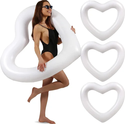 Miniatura 23 de LOTELI - Flotadores de piscina con forma de corazón originales para adultos, más gruesos y fuertes, flotadores inflables grandes para fiestas, Blanco