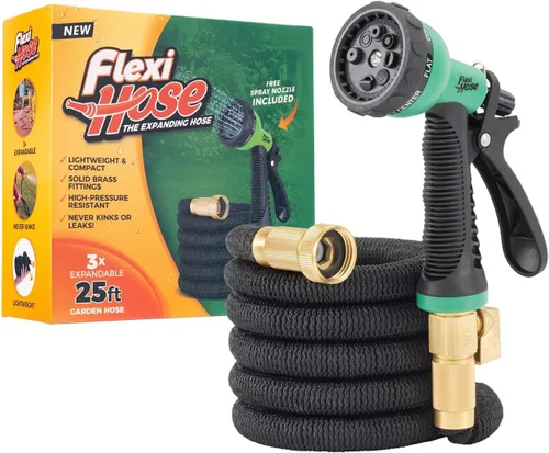 Flexi Hose manguera de jardín expandible con boquilla de 8 funciones, 25 pies - manguera de jardín retráctil ligera, manguera de agua - flexibilidad