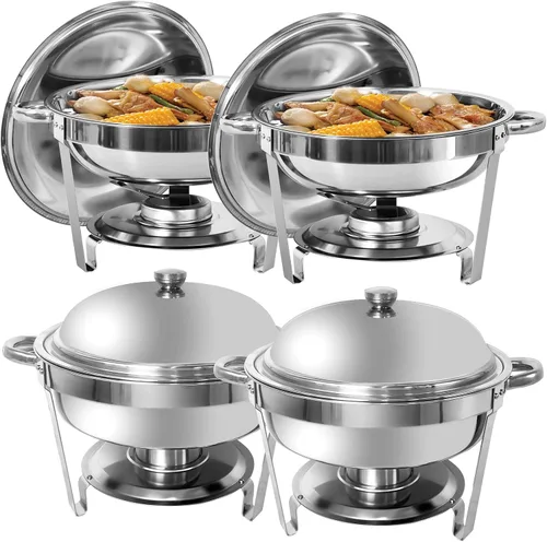 Miniatura 8 de Plato para bufé, servidores redondos de 6 cuartos de galón y calentadores de alimentos, servidores de rozaduras de acero inoxidable para fiestas