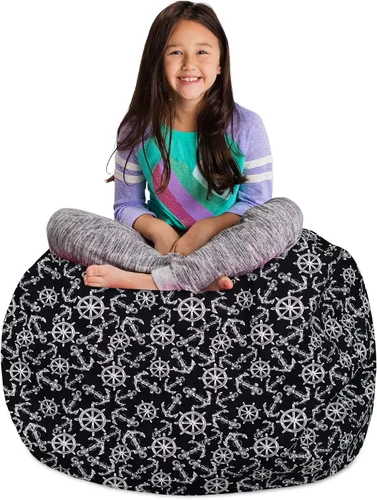 Miniatura 36 de Posh Stuffable - Sillón puff con almacenamiento para niños, contenedor de animales de peluche, organizador de juguetes de niños Lona rayas verde