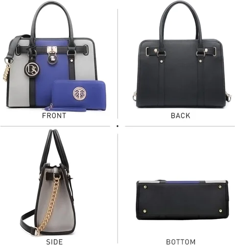 Miniatura 57 de Dasein Bolsos de mano de dos tonos para mujer, bolsos de hombro de cuero vegano, bolsa grande con cartera a juego