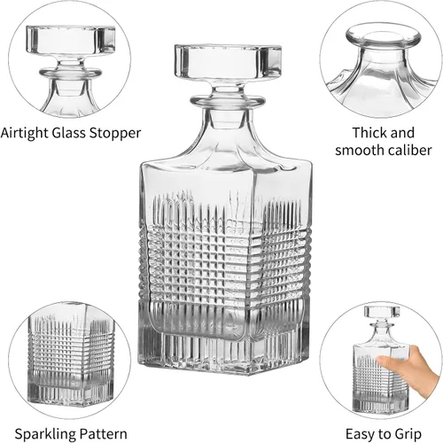 Miniatura 3 de Decantador de vidrio de 25 onzas con tapón geométrico hermético, decantador de whisky para vino, bourbon, brandy, licor, jugo, agua, enjuague bucal