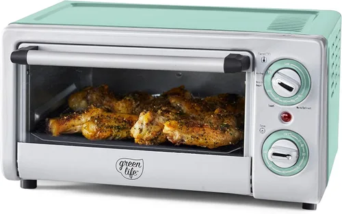 Miniatura 13 de GreenLife Horno tostador de sobremesa con freidora de aire de acero inoxidable, cerámica antiadherente saludable, libre de PFAS, bandeja y cesta