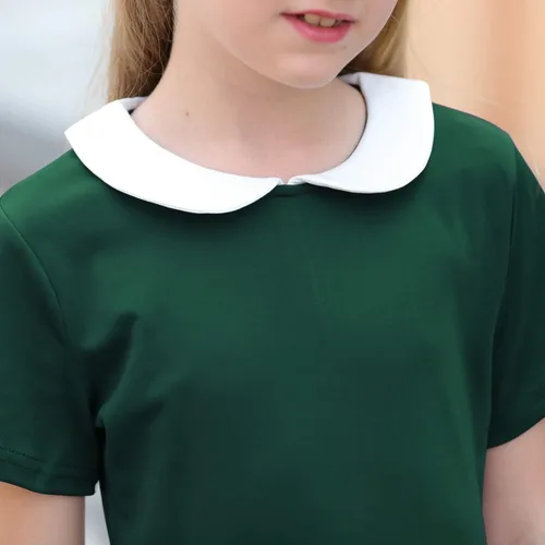 Miniatura 6 de GORLYA Vestido de fiesta casual de manga corta para niña con cuello Peter Pan ajustado y acampanado con bolsillos, 4-12 años