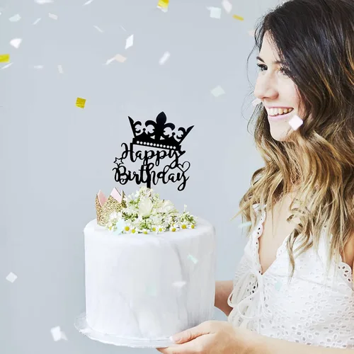 Miniatura 7 de Juego de 20 adornos acrílicos negros para tartas de cumpleaños, para niños, niñas, mujeres, hombres, suministros de decoración de fiesta