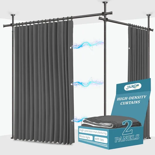 Miniatura 13 de JILRON Juego de cortinas divisoras de ambientes sin taladro: incluye cortina beige de 106 pulgadas de ancho x 84 pulgadas de largo y soportes