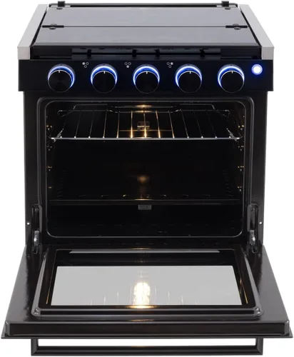 Miniatura 3 de Estufa RecPro RV de acabado negro Estufa de gas de 21" de altura Tres quemadores de 6500 y 8000 BTU Horno de 7100 BTU con capacidad de 1.8