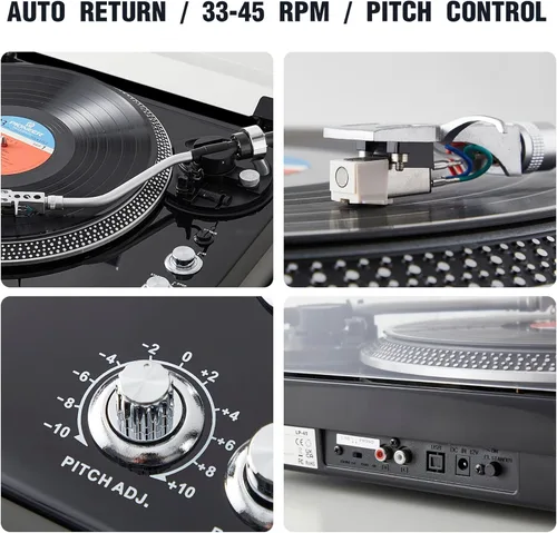 Miniatura 6 de Tocadiscos de transmisión por correa de alta fidelidad con cartucho premium, control de pitch ±10%, brazo de tono de retorno automático, reproductor