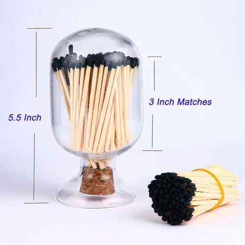 Miniatura 4 de Cerillas negras de 3 pulgadas incluidas, soporte de vidrio con golpeador, Cloche de vidrio con golpeador, fósforos en un frasco con golpeador, tarro