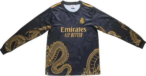 Miniatura 4 de Madrid Ronaldo #7 Special Gold Black Dragon Edition - Conjunto de pantalones cortos de fútbol de manga larga para niños, tallas juveniles