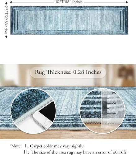 Miniatura 75 de Alfombra de pasillo moderna abstracta Lahome, alfombra lavable turquesa de 2 x 6 pulgadas para entrada, alfombra antideslizante de bajo pelo