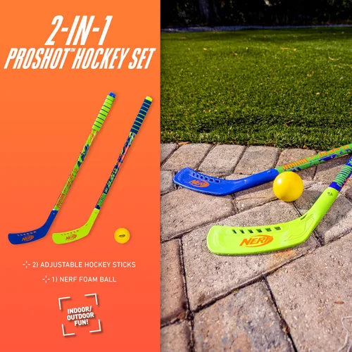 Miniatura 2 de Franklin Sports NERF Proshot Set de palos de hockey para niños + pelota - Juego de 2 jugadores para interior + exterior - 2 en 1 hockey de rodilla +