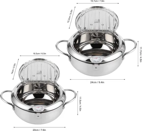 Miniatura 9 de Pilipane Olla japonesa para freidora, freidora de acero inoxidable 304 con rejilla de drenaje de aceite para chips, revestimiento antiadherente