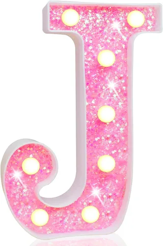 Miniatura 79 de Pooqla Luces de números de marquesina, números de luz rosa para niñas de 10.º cumpleaños, funciona con pilas, luz nocturna de número con purpurina