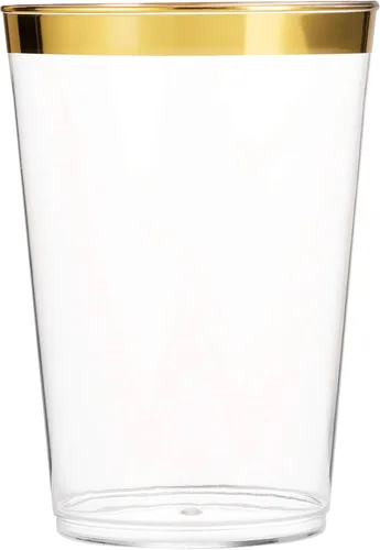 Miniatura 2 de Munfix 100 vasos de plástico dorados de 14 onzas, vasos transparentes con borde dorado, elegantes vasos desechables para boda, fiesta, con borde
