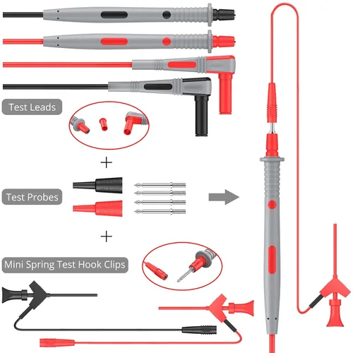Miniatura 6 de Kit de cables de prueba múltiple Proster - Cable de prueba de multímetro eléctrico con pinzas de caimán, sonda de prueba, agarre de resorte, enchufe
