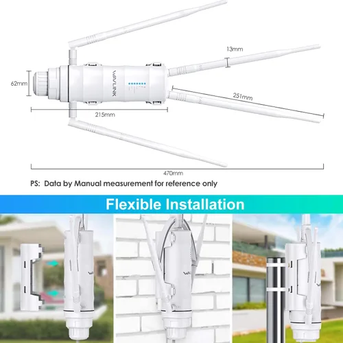 Miniatura 4 de WAVLINK AC1200 Extensor de alcance WiFi al aire libre de largo alcance resistente a la intemperie/Punto de acceso inalámbrico con POE pasivo, Banda