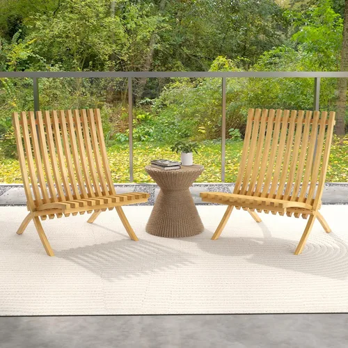 Miniatura 8 de Tangkula Silla plegable de madera de teca, silla de bistró para exteriores sin montaje con asiento y respaldo de rejillas, silla de hoguera