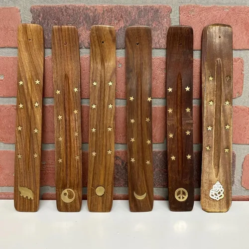 Miniatura 5 de Vrinda® Soporte de incienso de madera hecho a mano con diseño de incrustaciones surtidas, quemador de incienso, ideal para aromaterapia, meditación