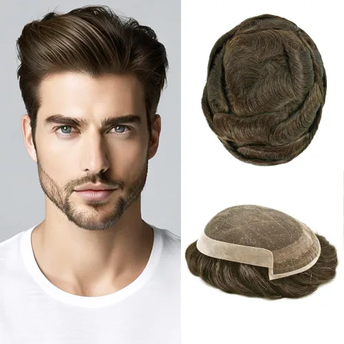 Miniatura 47 de Toupee Hair System For Men Real Human Hair Swiss Lace Mens Toupee Men Hair Replacement System Natural Hairline Mens Hairpieces 6X8"-80% light