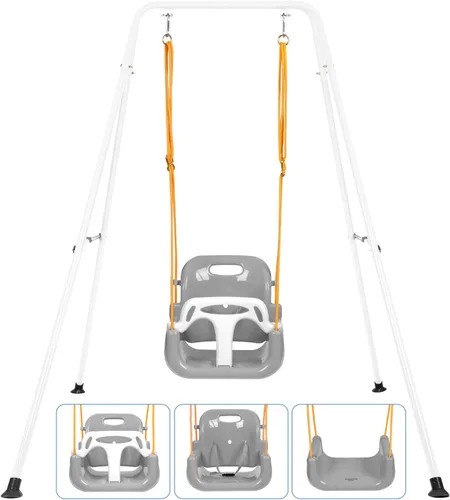 Miniatura 11 de Juego de columpios 3 en 1 para niños pequeños, juego de columpios para bebés con soporte plegable de metal para jugar al aire libre/interior, diseño