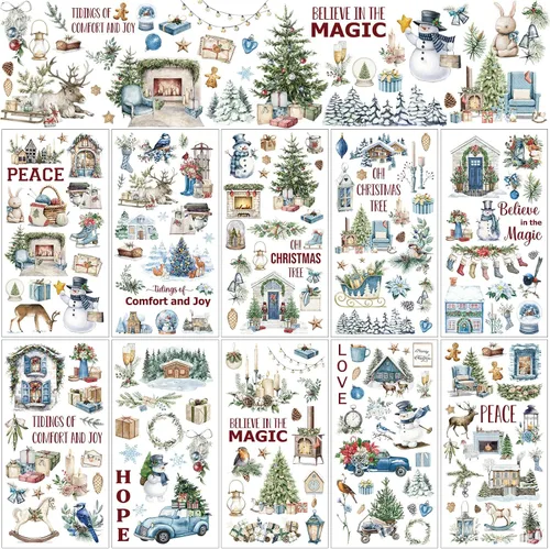 Miniatura 16 de Lincia 10 hojas de calcomanías para transferencia de manualidades y muebles, calcomanías de muñeco de nieve, gnomo de reno, vintage