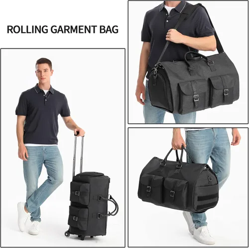 Miniatura 6 de seyfocnia Bolsas de ropa con ruedas, bolsa de ropa con ruedas, bolsa de ropa de viaje con compartimento para zapatos, bolsa de lona con ruedas