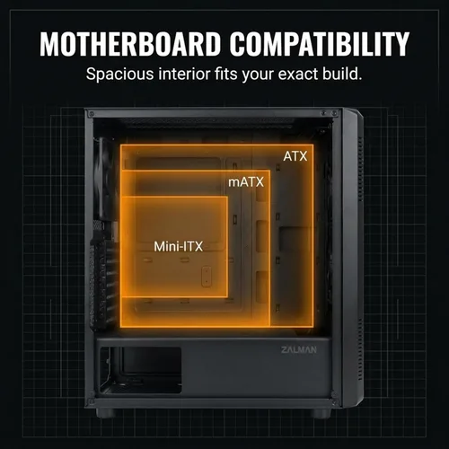 Miniatura 8 de Zalman Funda para PC de escritorio ATX de media torre S4, 2 ventiladores silenciosos de 4.724 in preinstalados, panel lateral teñido completo, GPU