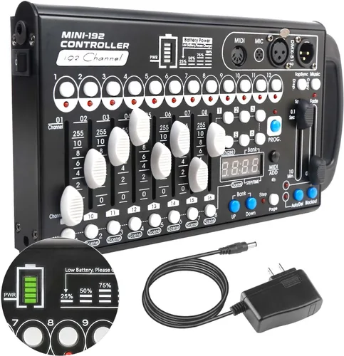 Controlador Dmx de batería con Midi, controlador Dmx portátil para luces de cabeza móvil, consola de iluminación controlador Dmx 192, controlador