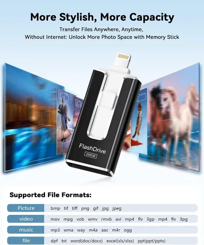 Miniatura 6 de Unidad Flash Certificada MFi para iPhone 256GB, Memoria Stick Thumb Drive USB Type-C 3 en 1 para Fotos Videos, Foto Stick de Almacenamiento Externo