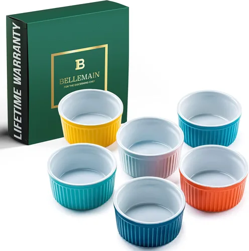 Bellemain Mini cuencos de porcelana de 4 onzas | Ramequines, tazas para natillas, mini moldes para tartas de queso, fuente pequeña para hornear,