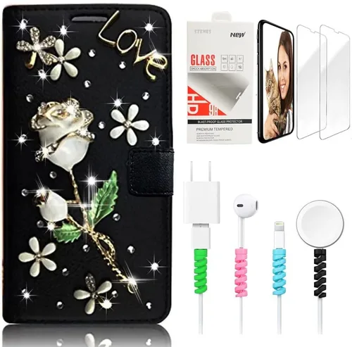 Miniatura 9 de Bling SSBLDwSPCPSeries-13 - Funda de piel con tapa y protector de pantalla y cable